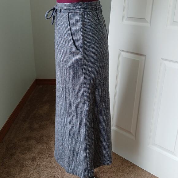 Vintage Wool Pencil Skirt 15/16 maxi houndstooth pockets matching tie belt - Picture 2 of 11
